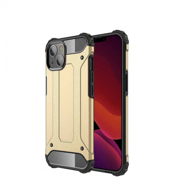 KNY Apple İphone 13 Kılıf Ultra Korumalı Çift Katmanlı Armour Case Gold