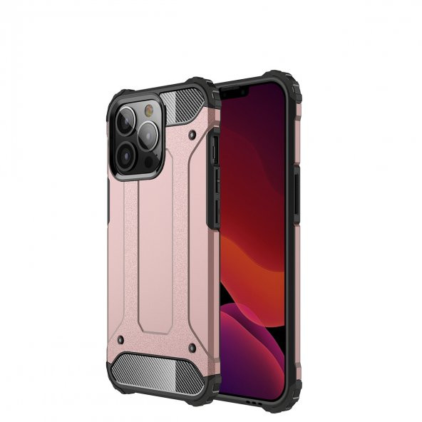 KNY Apple İphone 13 Pro Kılıf Ultra Korumalı Çift Katmanlı Armour Case Rose Gold