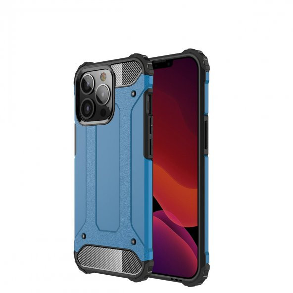 KNY Apple İphone 13 Pro Kılıf Ultra Korumalı Çift Katmanlı Armour Case Mavi