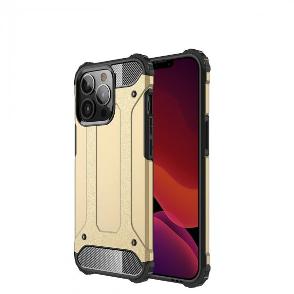 KNY Apple İphone 13 Pro Kılıf Ultra Korumalı Çift Katmanlı Armour Case Gold