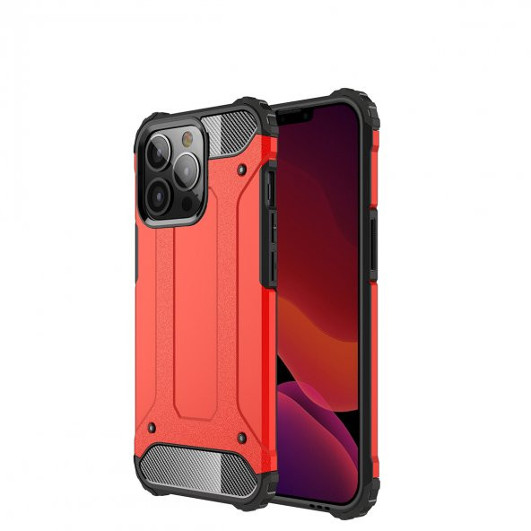 KNY Apple İphone 13 Pro Max Kılıf Ultra Korumalı Çift Katmanlı Armour Case Kırmızı