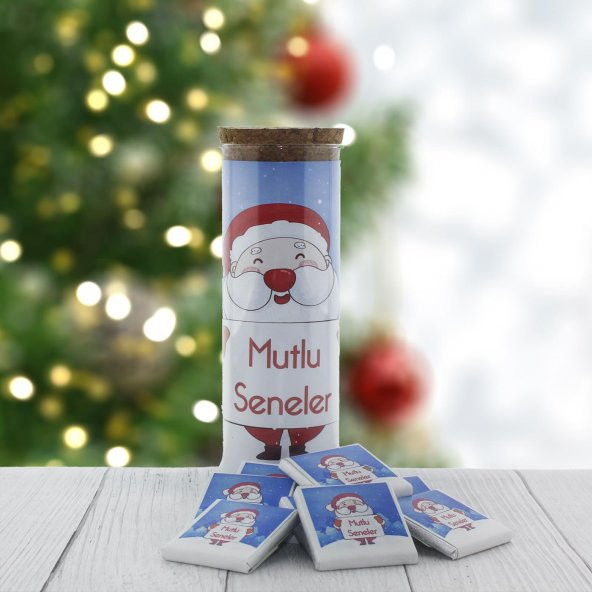 24 Adet Cam Tüpte Yılbaşı Çikolatası Madlen Baskılı Noel Baba - 2