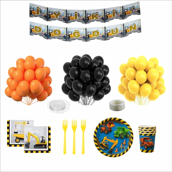 İnşaat Temalı 8 Kişilik Doğum Günü Seti ürün görseli 1