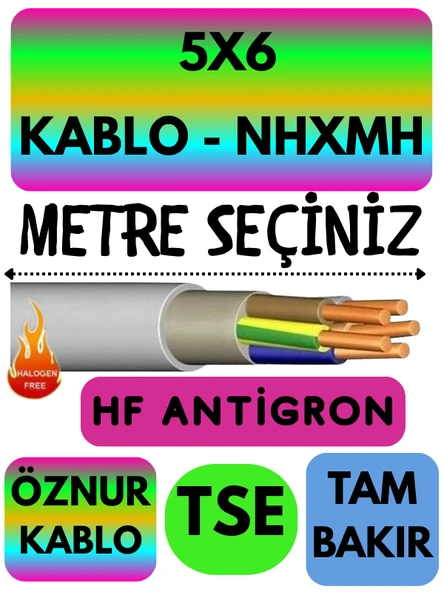 Öznur 5X6 NHXMH (ALEV İLETMEZ) Kablo Metre Seçenekli (Gri)
