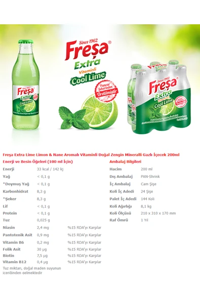 Freşa Extra Lime Limon & Nane Aromalı Mineralli Gazlı İçecek 200ml x 24 Adet - 4