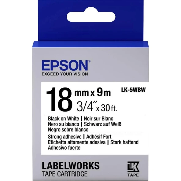 Epson LK-5WBW Güçlü Yapışkanlı Beyaz Üzeri Siyah 18mm 9Metre Etiket ürün görseli
