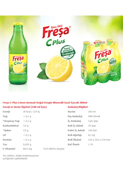 Freşa C Plus Limon Aromalı Doğal Zengin Mineralli Gazlı İçecek 200ml x 6 Adet - 5