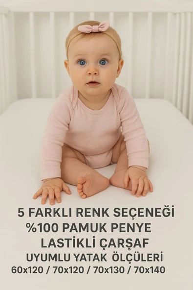 Bebek Lastikli Çarşaf %100 Pamuklu Penye Park Yatak - Krem - Beyaz - Gri - Pembe - Mavi - 60x120 - 70x110 - 70x120 - 70x130 - 70x140 - 2