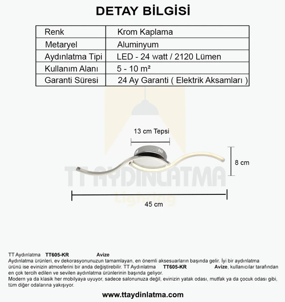 TT605-KR Martı Model Çocuk-Antre-Küçük Oda Krom Kaplama Led Avize - Resim 4