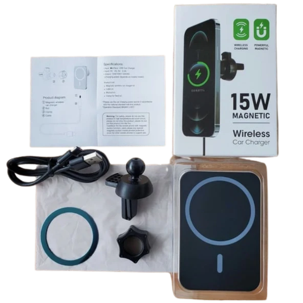 MAGSAFE ARAÇ İÇİ TELEFON TUTUCU & KABLOSUZ ŞARJ CİHAZI 15W HIZLI ŞARJ DESTEKLİ - 5