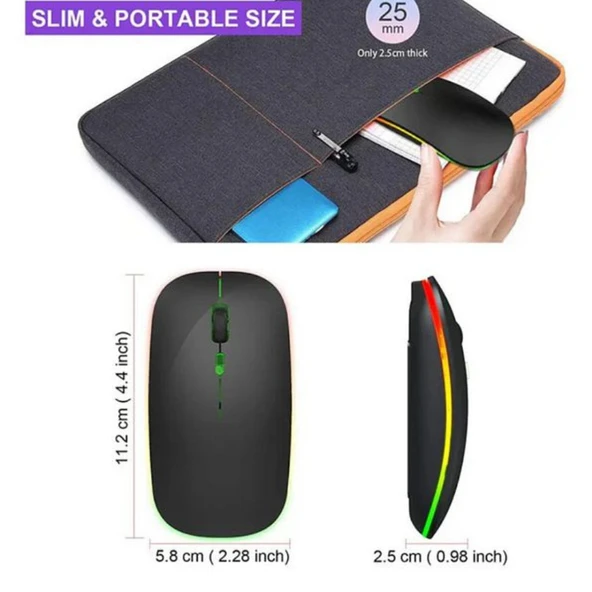 KABLOSUZ BLUETOOTH RGB LED'li SESSİZ MOUSE (FARE), ŞARJ EDİLEBİLİR, ERGONOMİK TASARIM - 6
