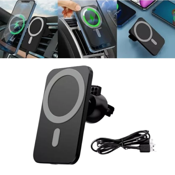 MAGSAFE ARAÇ İÇİ TELEFON TUTUCU & KABLOSUZ ŞARJ CİHAZI 15W HIZLI ŞARJ DESTEKLİ - 2