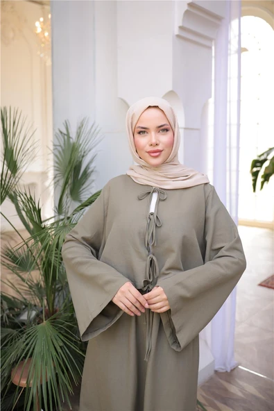 Bağcık Düğmeli Kıs aRahat Kesim Tunik - Cepli Etek Takımı - (38-46) - 71285 - Haki - Resim 5