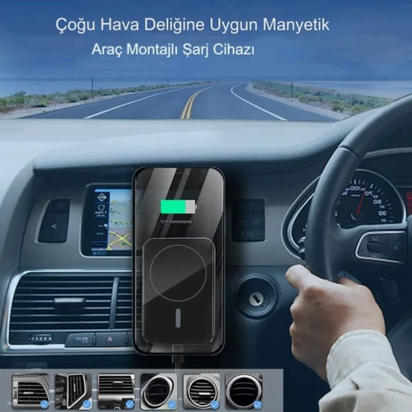 MAGSAFE ARAÇ İÇİ TELEFON TUTUCU & KABLOSUZ ŞARJ CİHAZI 15W HIZLI ŞARJ DESTEKLİ - 3