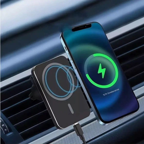 MAGSAFE ARAÇ İÇİ TELEFON TUTUCU & KABLOSUZ ŞARJ CİHAZI 15W HIZLI ŞARJ DESTEKLİ
