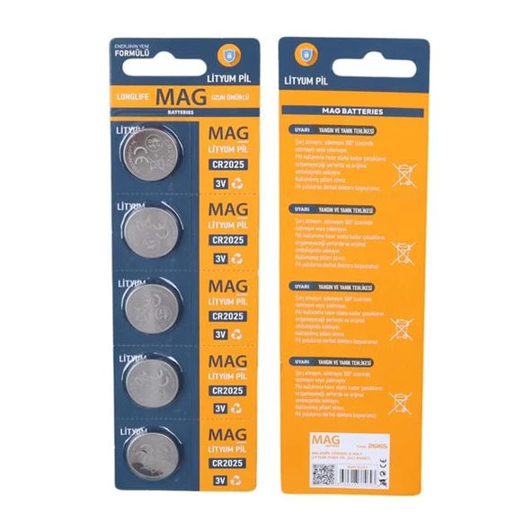Mag Batteries MG-2025 CR2025 3 Volt Lityum Para Pil (5'li Blister Paket)