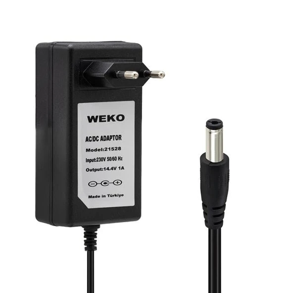 Weko 14.4 Volt - 1 Amper 5.5*2.5 Uçlu Plastik Işıklı Kasa Priz Tip Adaptör