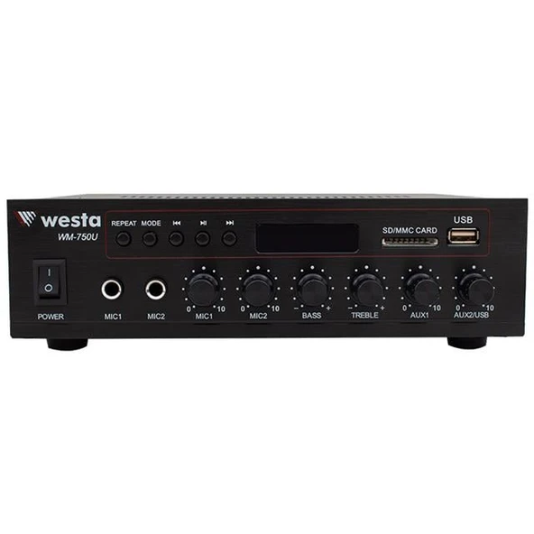 Westa WM-750U 80 Watt 100V-70V Mini 4-16 Ohm USB-SD-Bluetooth 2 Mikrofon Girişli Trafolu Anfi - 2