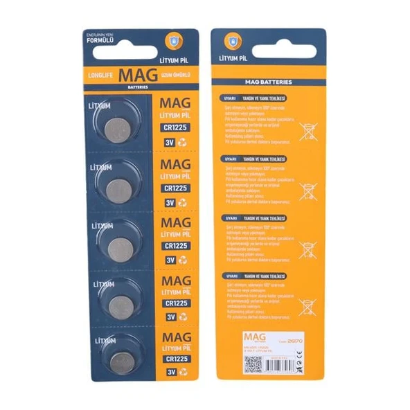 Mag Batteries MG-1225 CR1225 3 Volt Lityum Pil (5'li Blister Paket) - 1