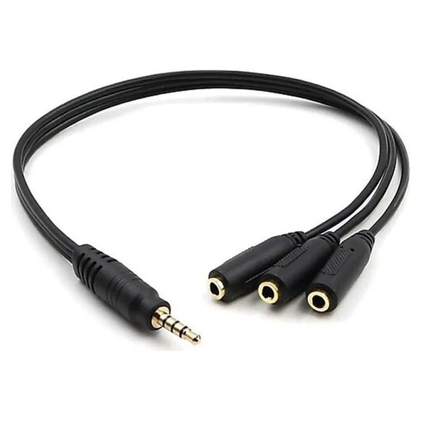 Kulaklık Çoklayıcı 3.5 Mm Erkek X 1/3 Stereo Dişi X 3 - 30 Cm Y Kablo