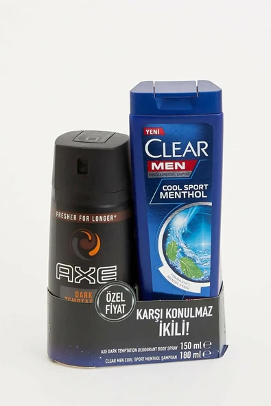 Axe Dark Temptation Deo. Spray 150 ml + Clear Men Cool Sport Menthol Şampuan 180 ml - 1