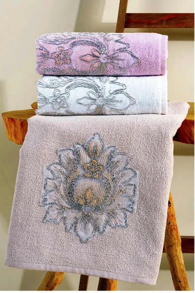 BAMİROSE 30X50 CM 3'LÜ GÜPÜRLÜ EL & MUTFAK & YÜZ ÇEYİZLİK HEDİYELİK HAVLU SETİ - 1