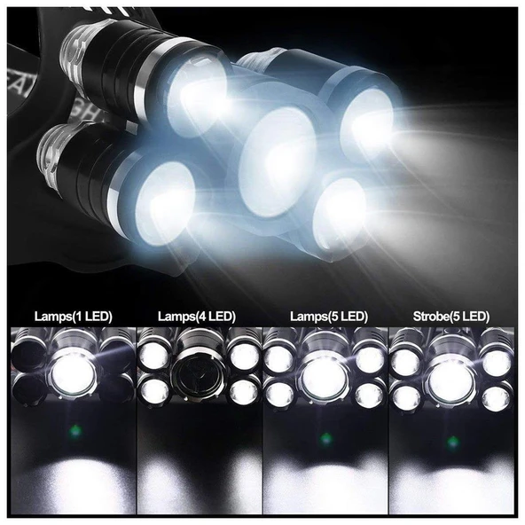 Powermaster MX-501 5 Power Ledli Su Geçirmez 18650 Pilli Şarj Edilebilir Kafa Feneri - 4