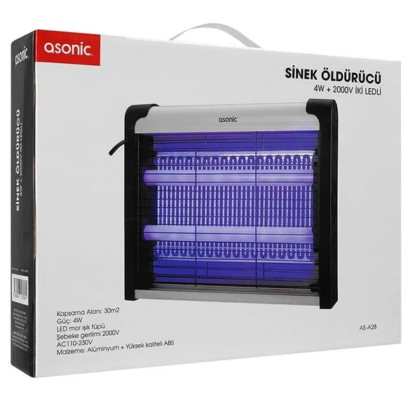 Asonic AS-A28 Orta Boy 4W+ 2000V Zincir Askısılı İki Ledli Sinek Öldürücü - 4