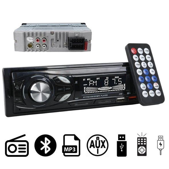 Carstar CS-107 Çift USB/SD/FM/AUX/Bluetooth Kumandalı Oto Teyp 4X60 Watt