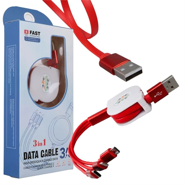 Powermaster PM-26345 3 IN 1 Kırmızı Şarj Kablosu