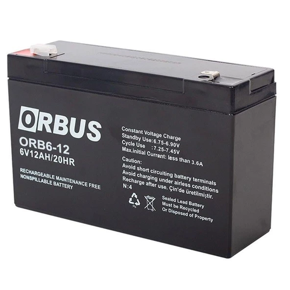 Orbus 6 Volt 12 Amper Kuru Akü ORB6-12 (150X50x94 Mm)