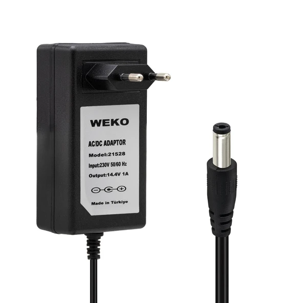 Weko 14.4 Volt - 1 Amper 5.5*2.5 Uçlu Plastik Işıklı Kasa Priz Tip Adaptör