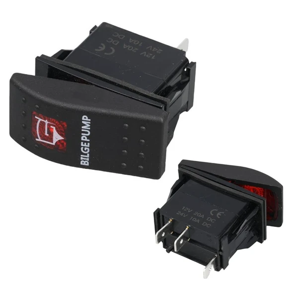 Powermaster  Sintine Pompa Sembollü Işıklı 3 Pinli On-Off 12-24V Marin Switch ürün görseli 1