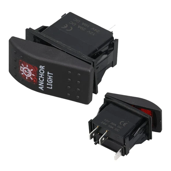 Powermaster  Deniz Feneri Sembollü Işıklı 3 Pinli On-Off 12-24V Marin Switch