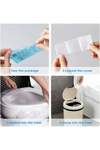 Mucit Home  Hijyenik Tek Kullanımlık Klozet Kapağı Poşeti Şeffaf Kapak Örtüsü Pratik Seyehat Restaurant - Resim 4