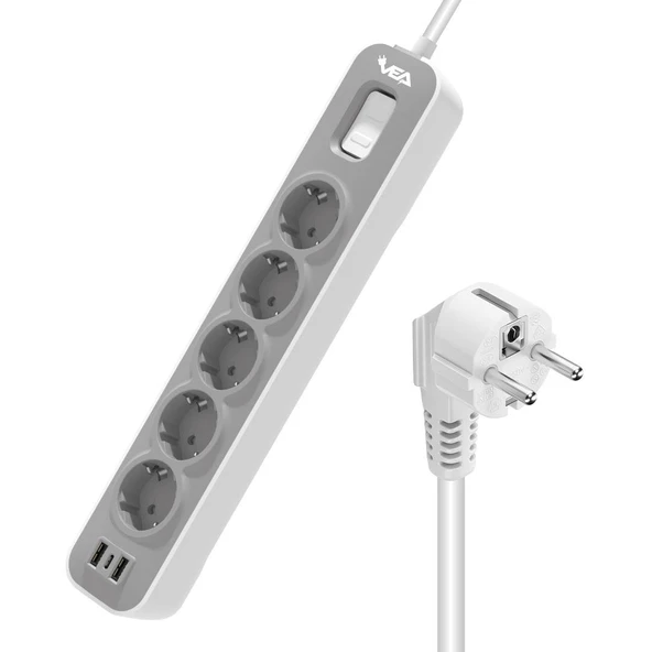 Vea VE-NOVA105U A Class 5'Li 2 Usb'li Anahtarlı 1.5 Metre Akım Korumalı Priz - 1