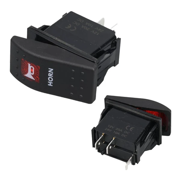 Powermaster  Korna Sembollü Işıksız Yaylı 2 Pinli On-Off 12-24V Marin Switch ürün görseli 1