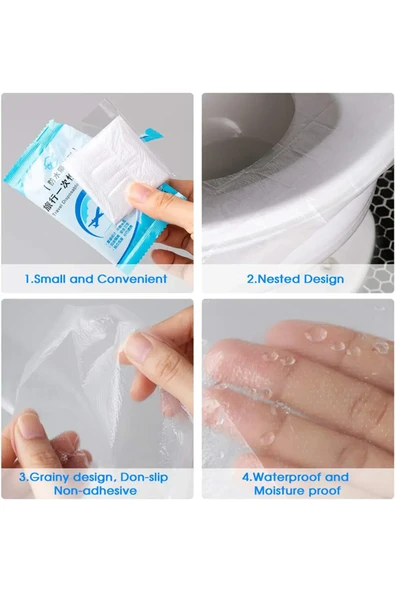 Mucit Home  Hijyenik Tek Kullanımlık Klozet Kapağı Poşeti Şeffaf Kapak Örtüsü Pratik Seyehat Restaurant - Resim 2