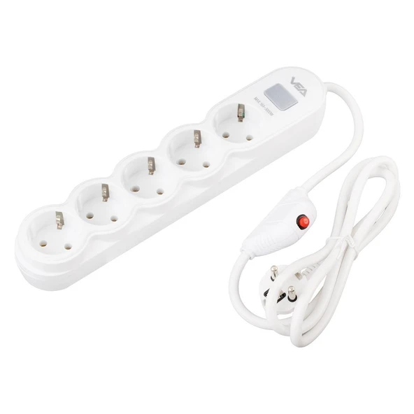 Vea VA-21569 5'Li Anahtarlı 1.5 Metre Akım Korumalı Priz Beyaz - 3