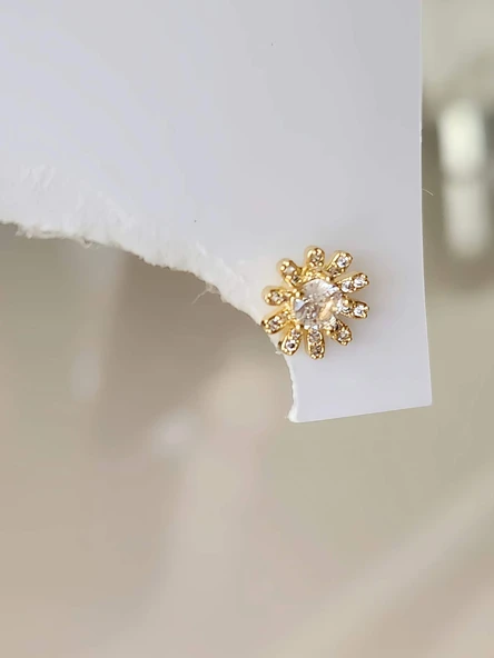 Çiçek Model Kıkırdak Piercing Tragus Helix Altın Gold Renk Küpe - 3