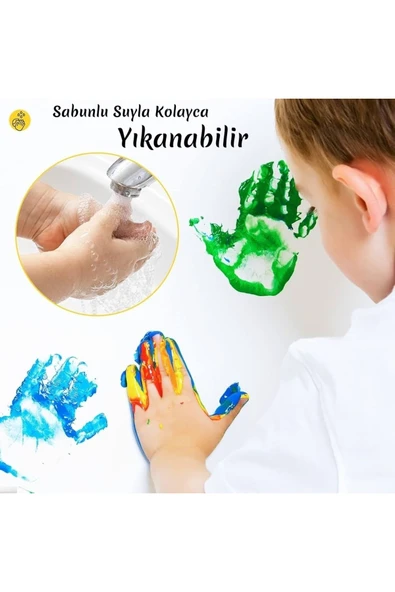 Ayver 6'LI MİNİ 6 AYRI RENK SU BAZLI PARMAK VE YÜZ BOYASI HOBİ BOYALARI - 3