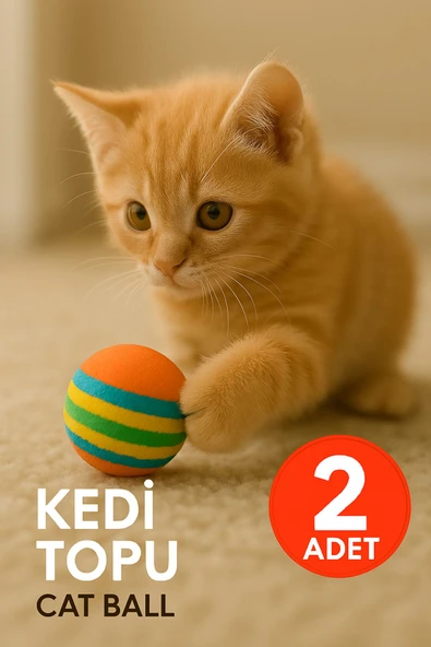 Ayver 2 ADET RENKLİ SERT SÜNGER 3,5 CM KEDİ TOPU KEDİ OYUNCAĞI CAT BALL