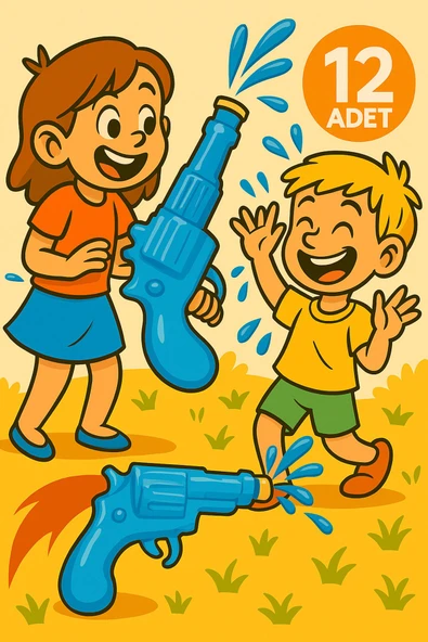 Ayver 12'li Tetiksiz Silikon Renkli Eğlenceli Nostaljik Su Oyuncağı Karne Hediyesi Su Tabancası Oyuncak