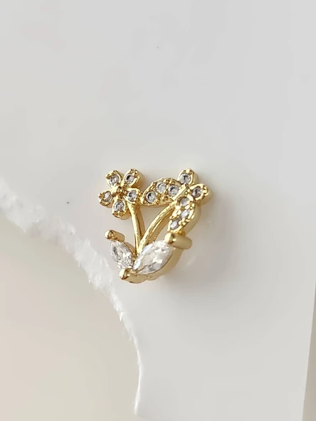 Kelebek Çiçek Yıldız Model Kıkırdak Piercing Tragus Helix Altın Gold Renk Küpe - 3