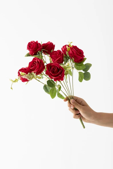 Güleç Yapay Çiçek Yapay Gül Demeti 9 Dallı Kırmızı - Resim 2