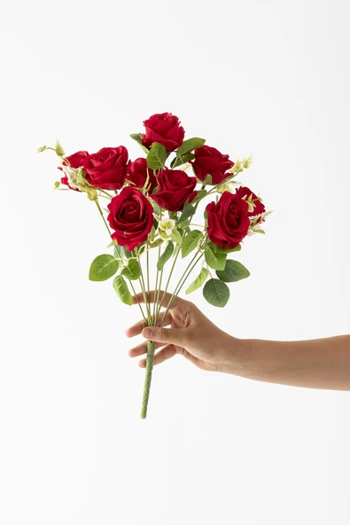 Güleç Yapay Çiçek Yapay Gül Demeti 9 Dallı Kırmızı ürün görseli 1