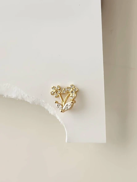 Kelebek Çiçek Yıldız Model Kıkırdak Piercing Tragus Helix Altın Gold Renk Küpe - 2