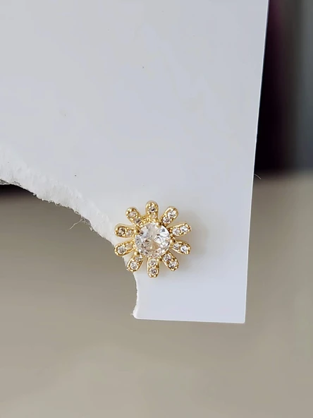 Çiçek Model Kıkırdak Piercing Tragus Helix Altın Gold Renk Küpe - 1