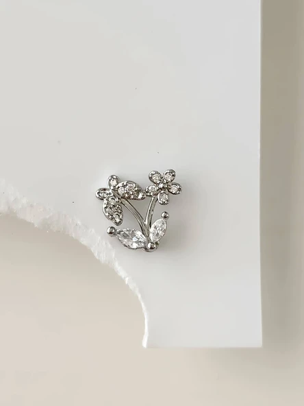 Kelebek Çiçek Model Kıkırdak Piercing Tragus Helix Gümüş Renk Küpe - 1