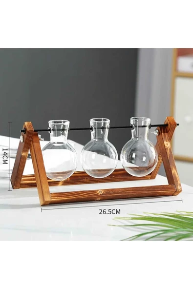 Hidroponik Bitki Vazosu Vintage Ahşap Stand - Resim 3